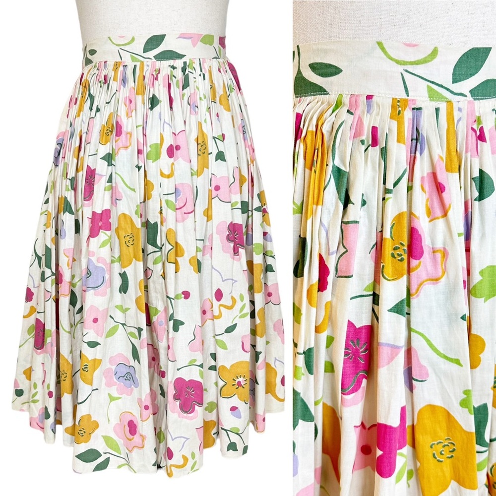 Vintage 60s 70s Flower Power Retro Colorful Pleated Cotton Skirt